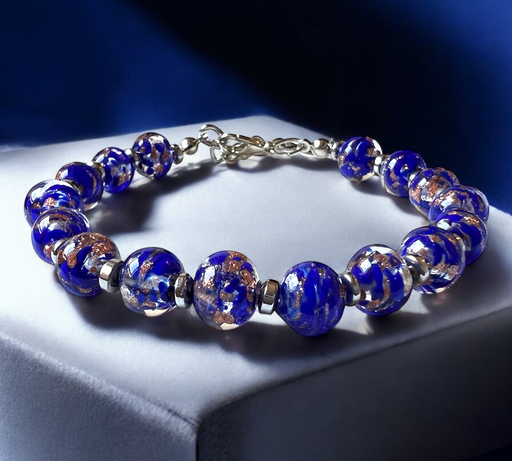 Murano glas armband Palermo aqua scuro - handgemaakt donker aqua Venetiaans glas