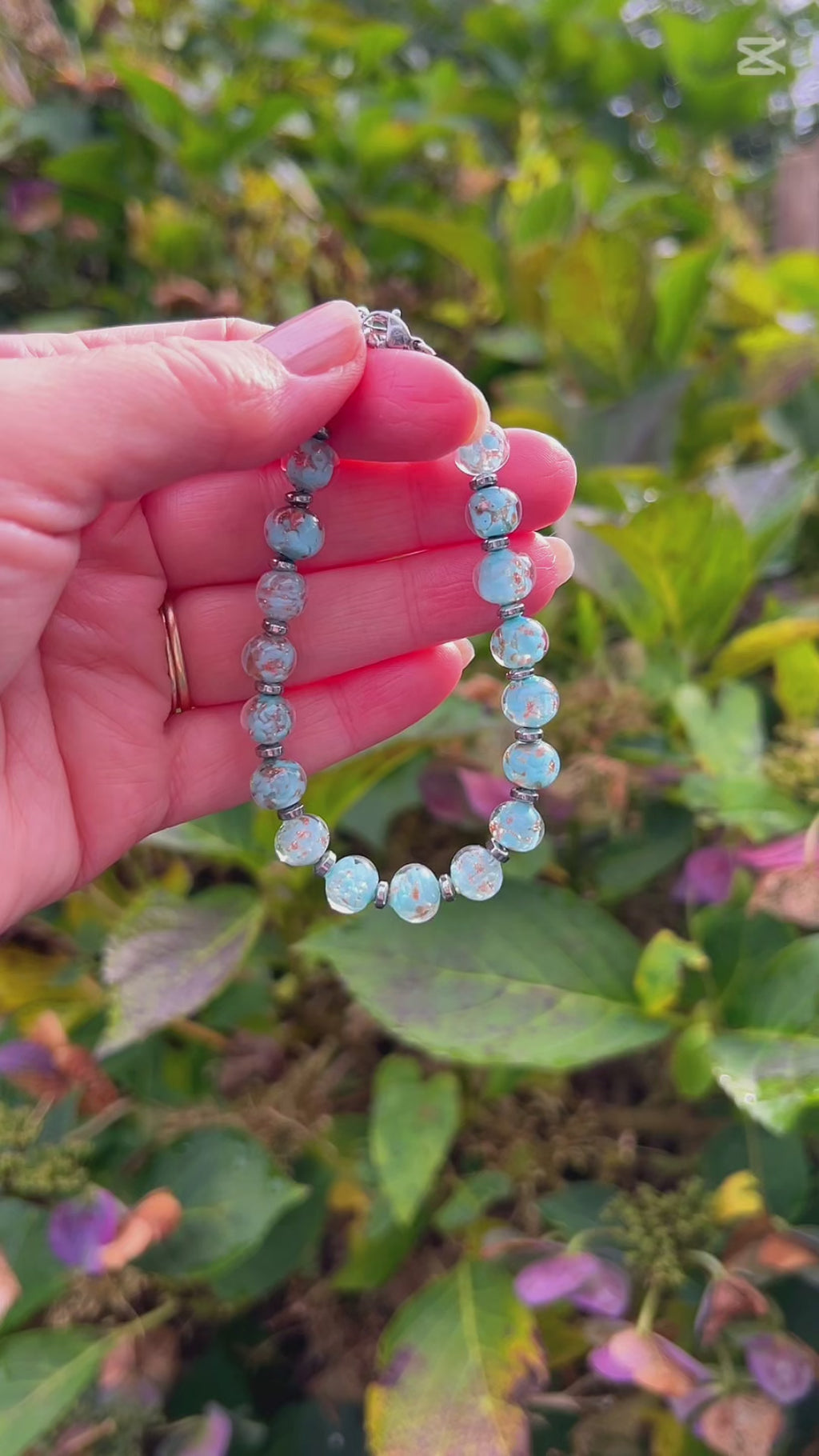 Murano glas armband Palermo turchese - handgemaakt turkoois Venetiaans glas