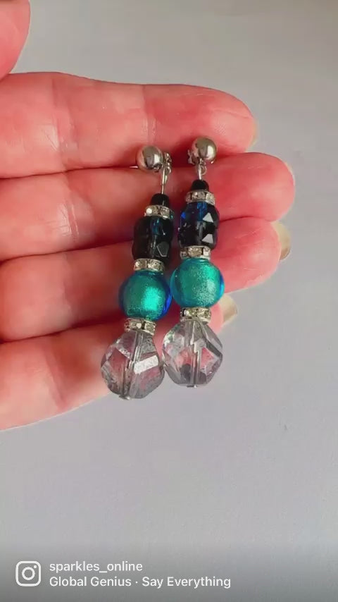 Murano glazen oorbellen Venezia in aqua, handgemaakt Venetiaans glas met heldere blauwe tint