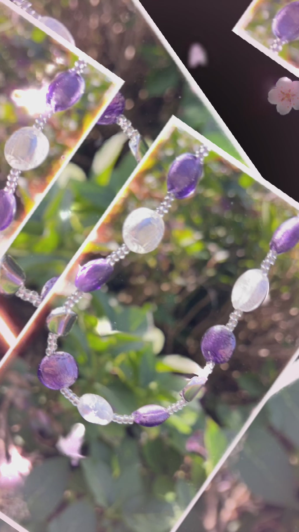 Murano glas halsketting Sienna Argento viola bianco - handgemaakt paars-wit Venetiaans glas