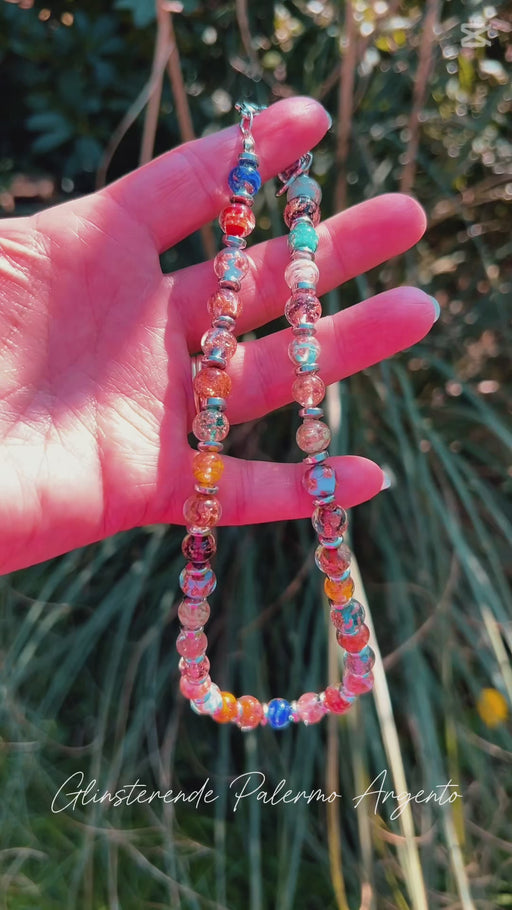Murano glas halsketting Palermo zilver multicolor handgemaakt Venetiaans glas