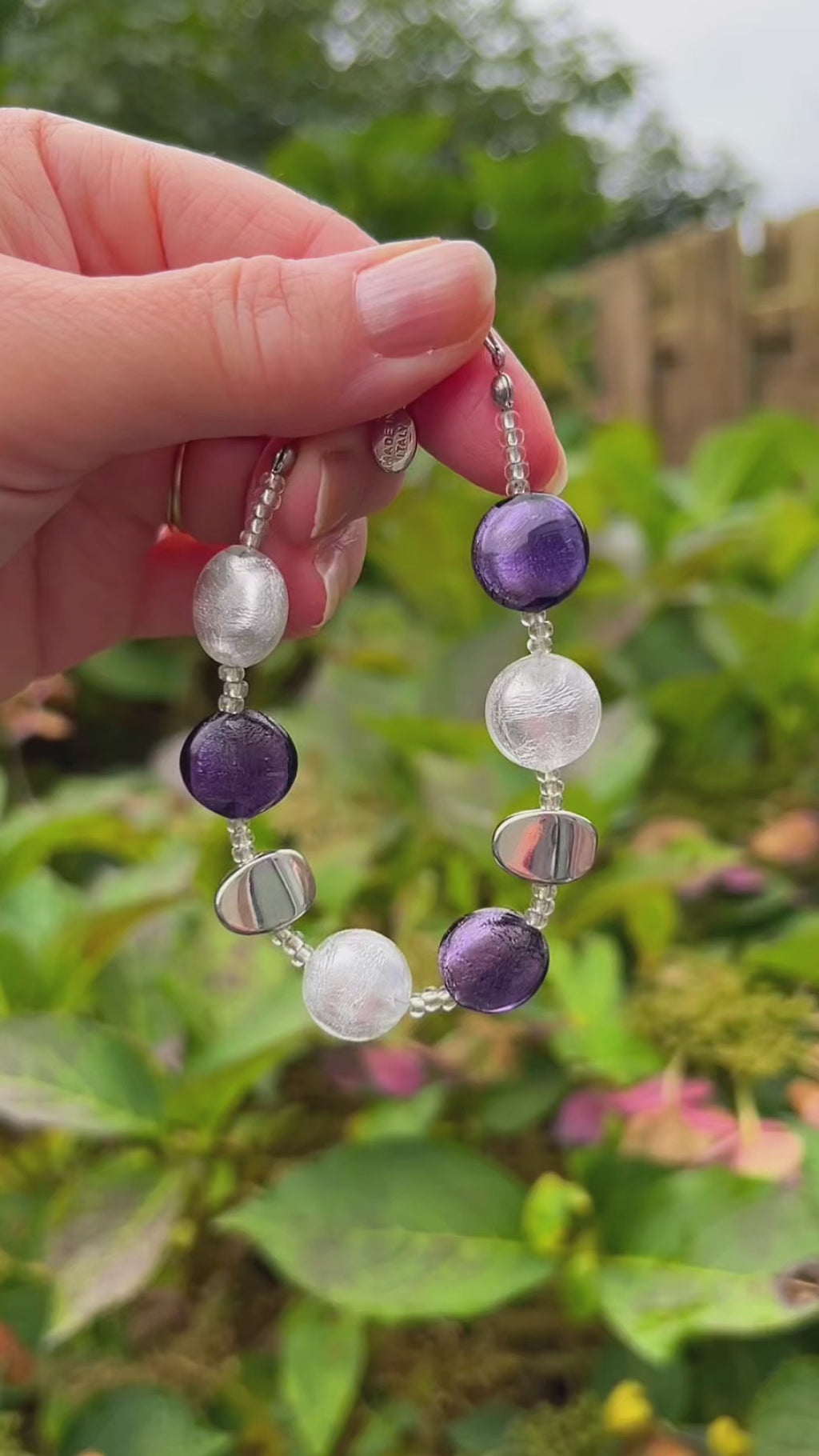 Murano glas armband Sienna viola argento - handgemaakt paars Venetiaans glas met sterling zilver