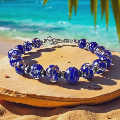 Murano glas armband San Remo aqua scuro - handgemaakt donker aqua Venetiaans glas van Corte Murrina