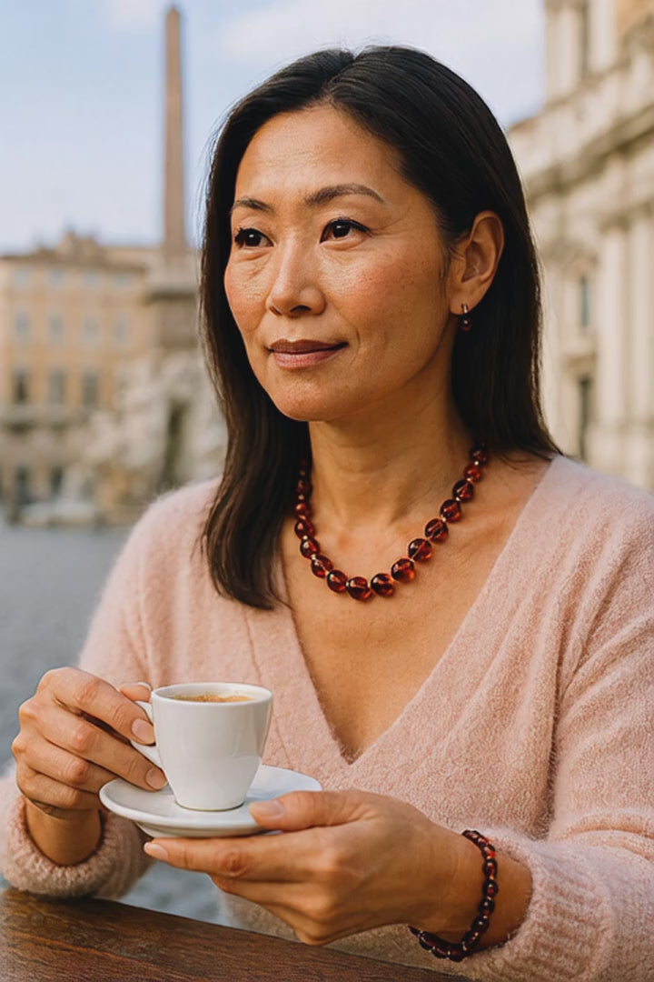 Murano glas halsketting Parma ambra goud handgemaakt Venetiaans glas