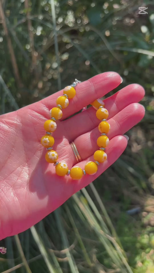 Murano glas armband San Remo moutarde giallo - handgemaakt mosterdgeel Venetiaans glas van Corte Murrina