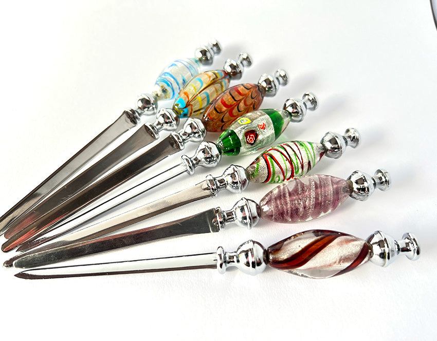 Murano glas briefopener Green Poles with flowers