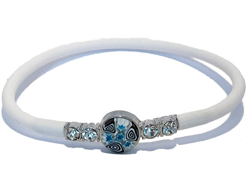 Murano glas en strass armband Matera bianco - handgemaakt wit Venetiaans glas met strass