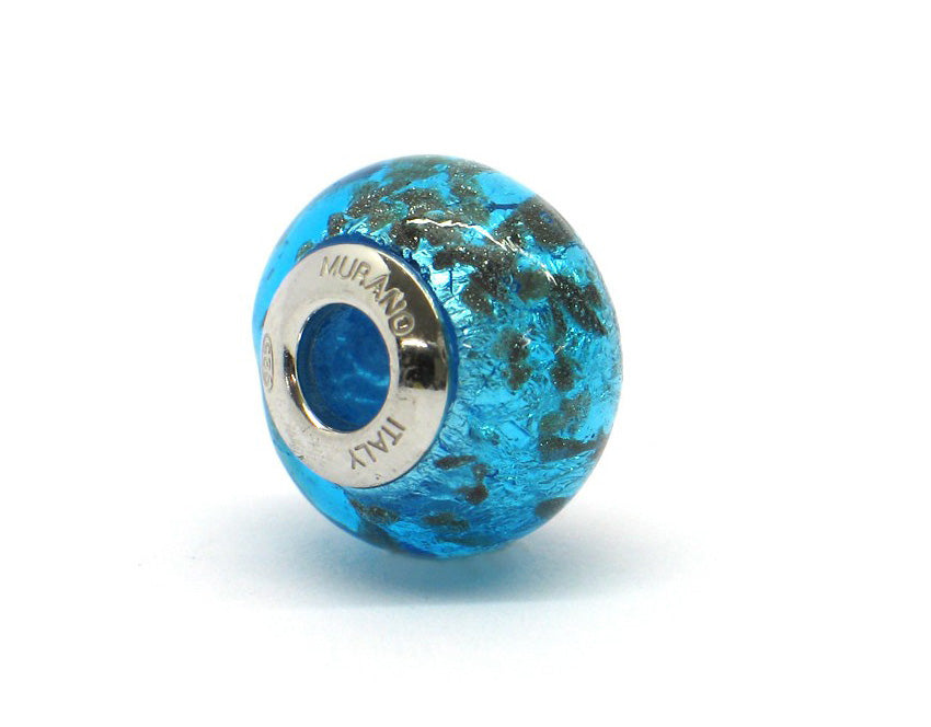 Murano glas bead - Acqua con macchie verdi
